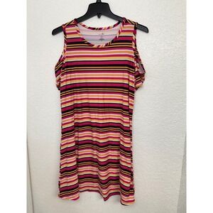 JUST be... Women's Striped‎ Cold Shoulder Short Sleeve Dress